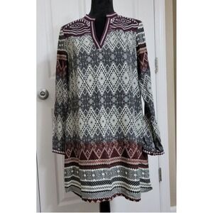 THML Cream, Black & Burgundy Patterned Midi Dress